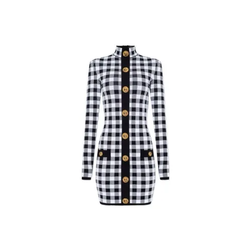 BALMAIN Gingham Fine Knit Dress
