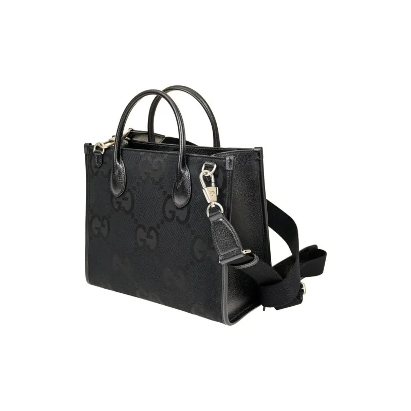 GUCCI Canvas With Leather Trim Tote Bag Shopping Bag Canvas Bag Shoulder Bag Crossbody Bag Handbag Women's Black-1