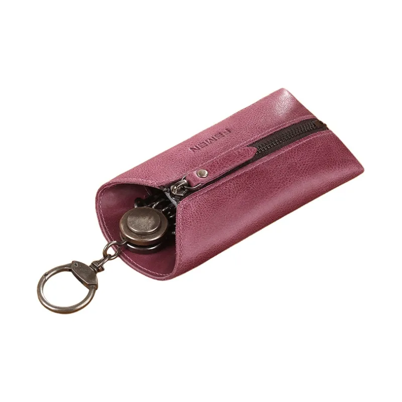 FAMAN Genuine Leather Cow Leather Key Pouch Regular Unisex Khaki/Dark Coffee/Mauve-6