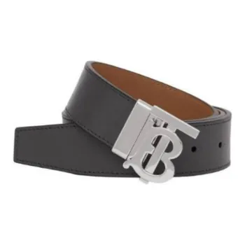 Burberry Letter B Logo Decoration Smooth Buckle Leather Belts Men's Black Width  3.5cm