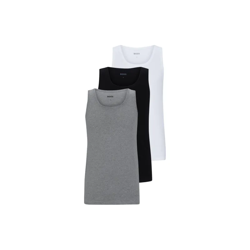HUGO BOSS SS24 Three Pack Of Cotton Underwear Vests With Embroidered Logos Tank Tops Men's 3 Pack-0