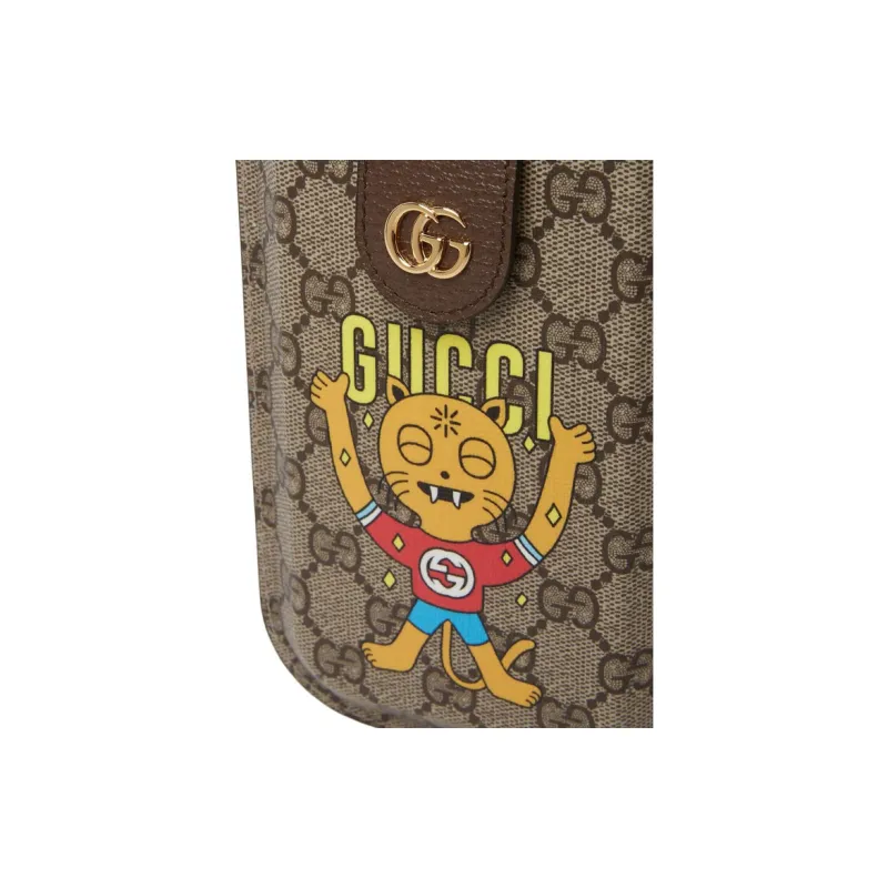 GUCCI Canvas With Leather Shoulder Bag Crossbody Bag Cell Phone Pouch Men's Ebony-8