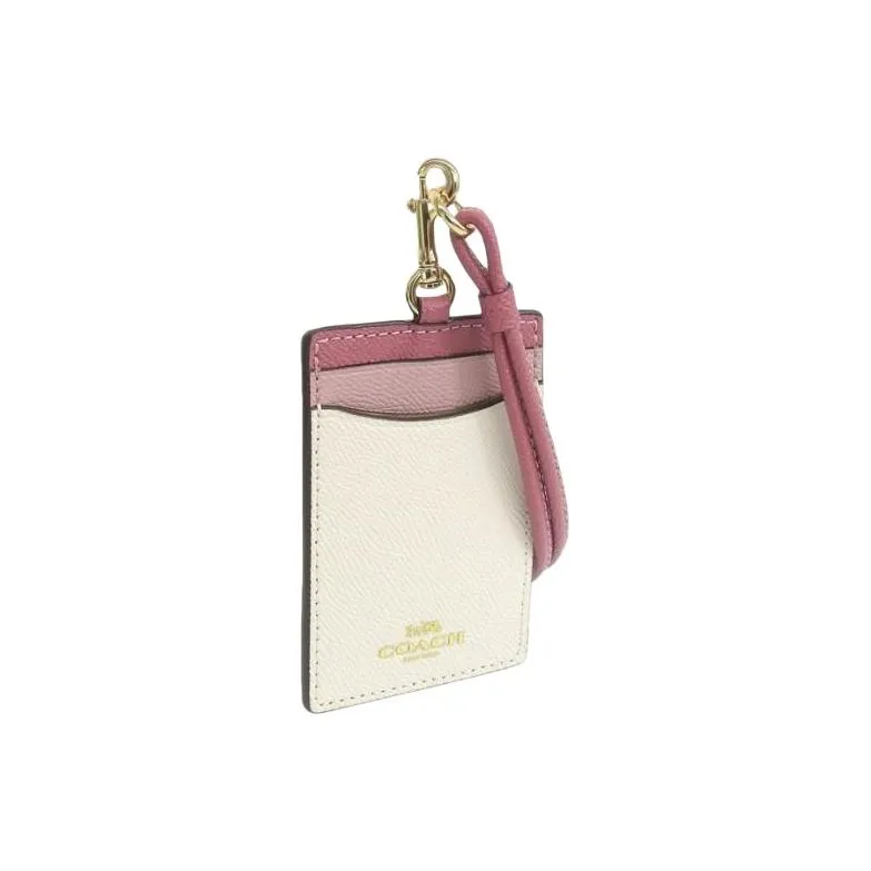 COACH Lanyard Cross-Stitch Leather Card Sleeve With ID Card Holder Mini Women's Purple & White-3