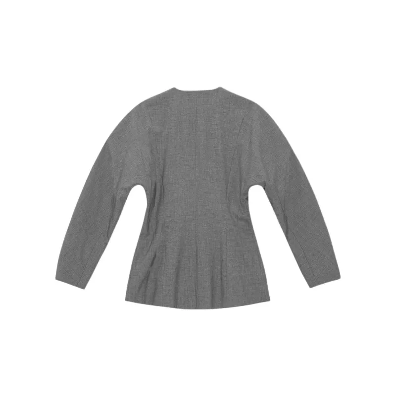 GANNI Grey Drapey Melange Fitted Blazer Business Suits Coats Women's Gray-1