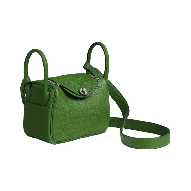 HERMES Lindy Clemence Bullock Leather Handbag Shoulder Bag Crossbody Bag Mini Women's A8 Yuka Ribbon Green-1