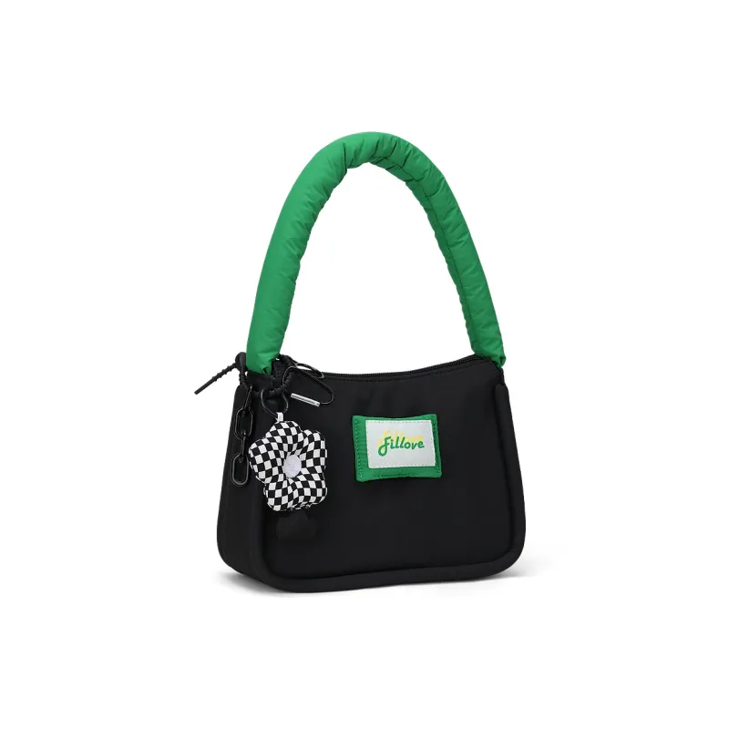 Fillove Fabric Shoulder Bag Women's Black+Green-2