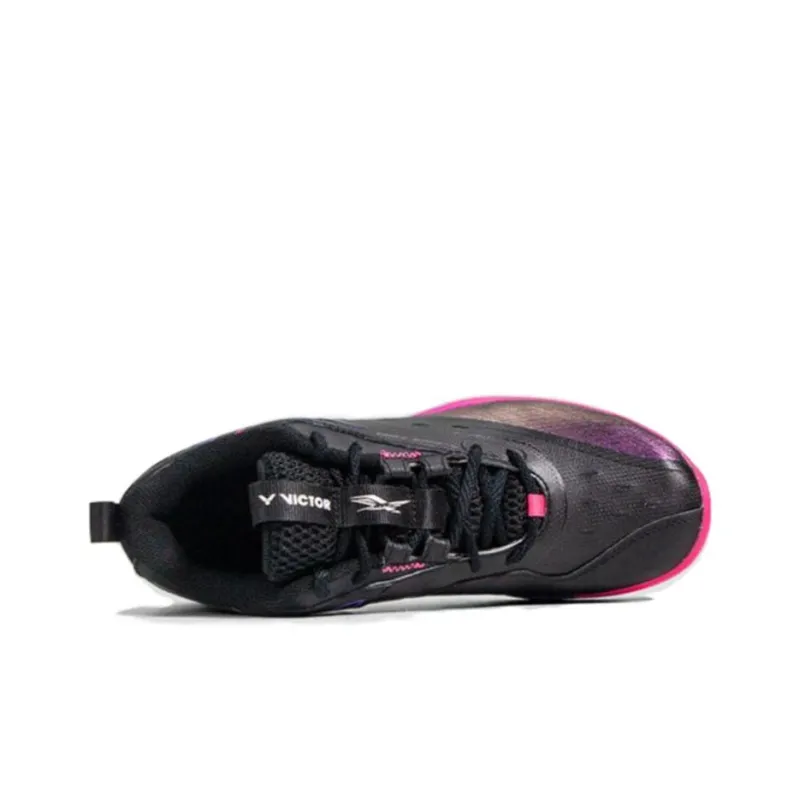 VICTOR Cushioning Wear Resistant Low Top Badminton Shoes Unisex Black Purple-2