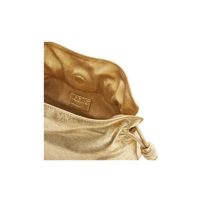 LOEWE Flamenco Sheepskin One Shoulder Crossbody Clutches Mini Women's Gold-5