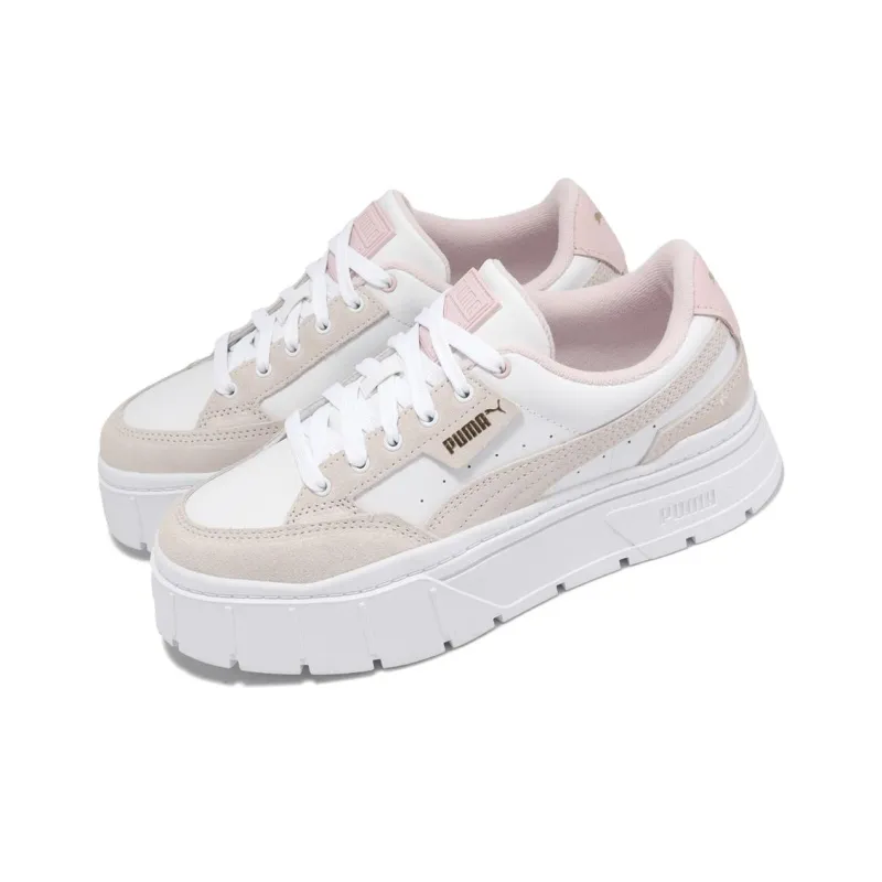 PUMA Mayze Stack Terry Slip Resistant Shock Absorbers Low Top Skateboard Shoes Women's Beige White Pink-2