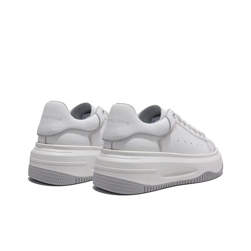 Junjali Wear Resistant Lightweight Height Increasing Low Top Casual Shoes Women's White Gray-4