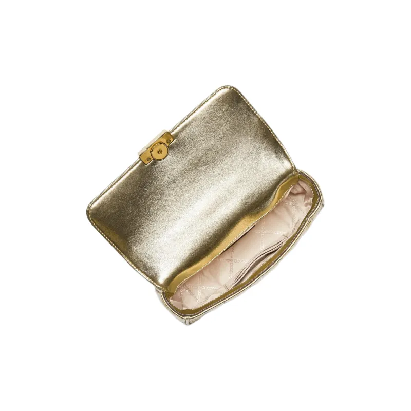 MICHAEL KORS Split Cow Leather Portable Crossbody Bag, Shoulder Bag Small Size Women's Wheat Wave Gold-1
