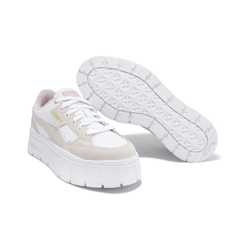 PUMA Mayze Stack Terry Slip Resistant Shock Absorbers Low Top Skateboard Shoes Women's Beige White Pink-4