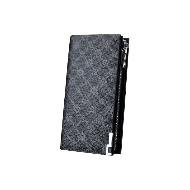 WilliamPOLO PVC Anti Theft Multi Compartment Ticket Clip Cell Phone Wallet Clutch Regular Men's Black-4