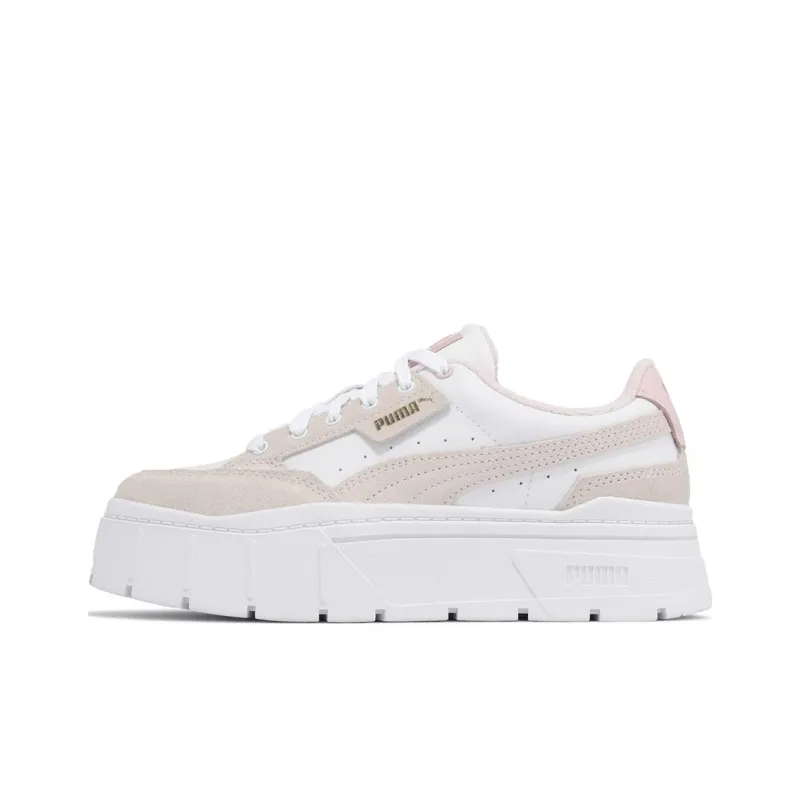 PUMA Mayze Stack Terry Slip Resistant Shock Absorbers Low Top Skateboard Shoes Women's Beige White Pink-0