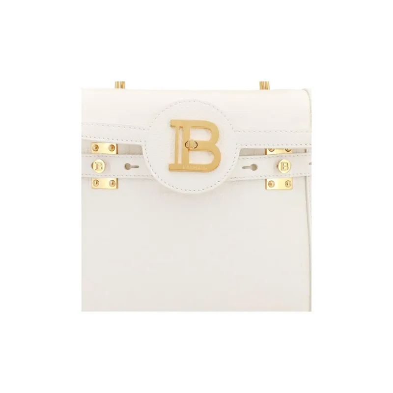 BALMAIN B BUZZ Leather Shoulder Bag Crossbody Bag Handbag Women's White-3