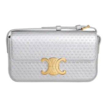CELINE Triomphe Cow Leather Portable Crossbody Bag Shoulder Bag Women's Silver