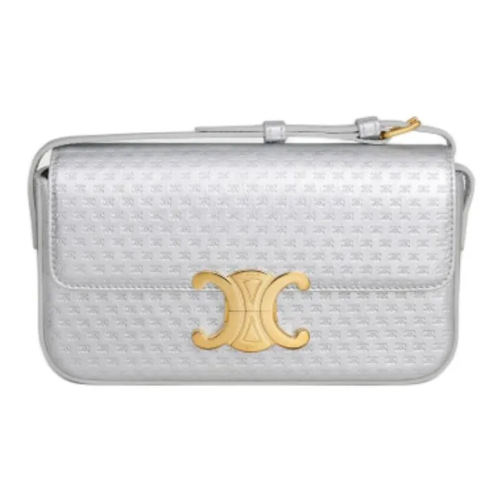 CELINE Triomphe Cow Leather Portable Crossbody Bag Shoulder Bag Women's Silver-0