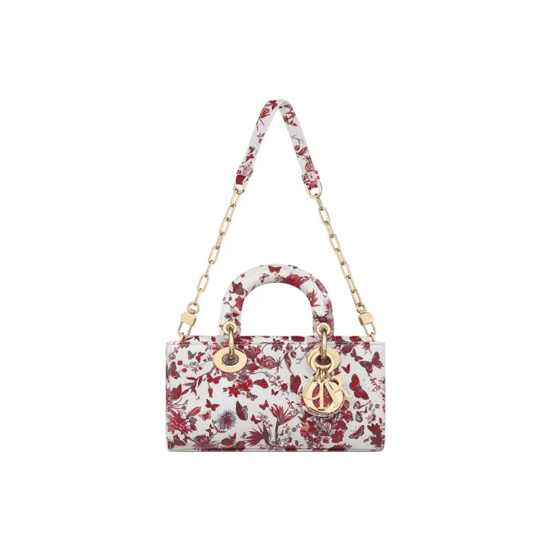 DIOR Lady D JOY Cow Leather Dior Bag Shoulder Bag Crossbody Bag Handbag Small Size Women's White & Red-4
