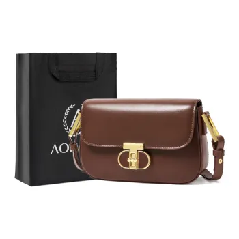 AOKANG Cow Leather Tofu Bag Small Square Bag Shoulder Bag Regular Women's Cocoa Coffee/Milkshake White/Classic Black