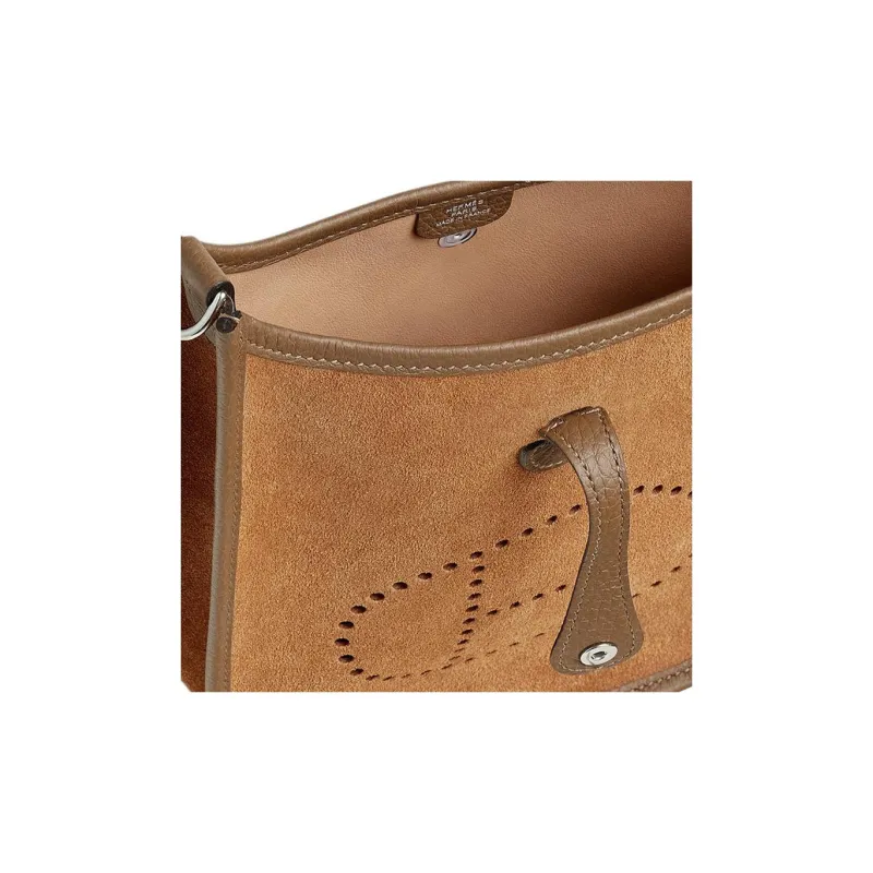 HERMES Evelyne Grizzly Calfskin Combo Clemence Bullock Leather Crossbody Bag Shoulder Bag Women's Rock Ram Brown & Gold-3