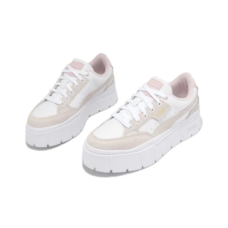 PUMA Mayze Stack Terry Slip Resistant Shock Absorbers Low Top Skateboard Shoes Women's Beige White Pink-3