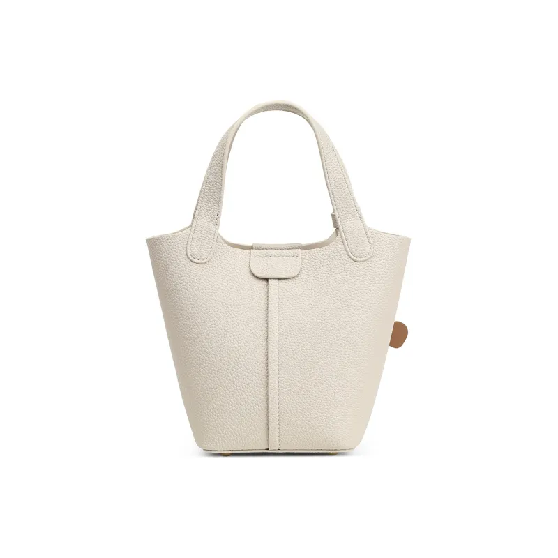 Teenmix Cow Leather Bucket Bag, Shoulder Bag, Handbag Medium Size Women's Camel/Ecru-12
