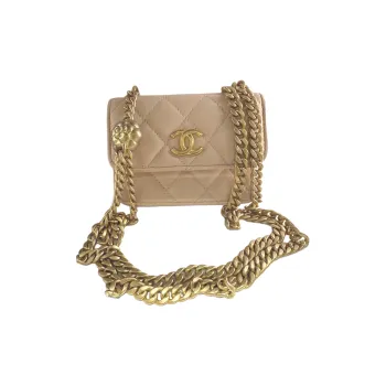 CHANEL WOC Lambskin Flap Bag, Envelope Bag, Crossbody Bag, Shoulder Bag Women's Light Beige