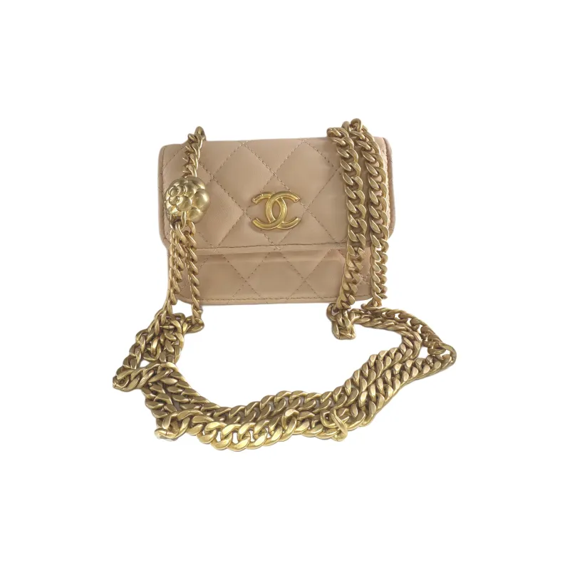 CHANEL WOC Lambskin Flap Bag, Envelope Bag, Crossbody Bag, Shoulder Bag Women's Light Beige-0