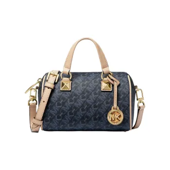 MICHAEL KORS Grayson Artificial Leather Boston Bag Handbag Shoulder Bag Crossbody Bag Small Size Women's Dark Blue