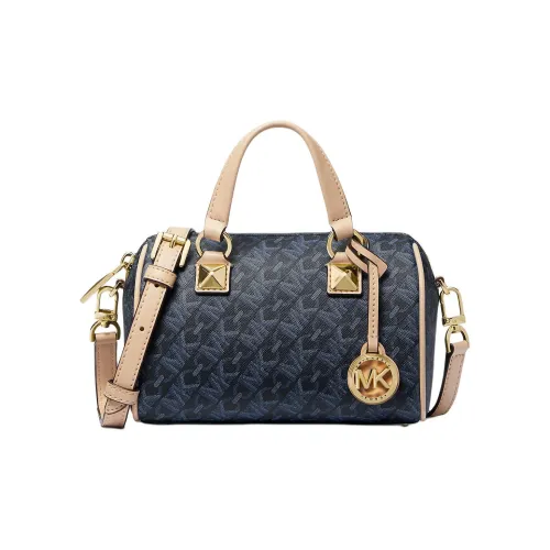 MICHAEL KORS Grayson Artificial Leather Boston Bag Handbag Shoulder Bag Crossbody Bag Small Size Women's Dark Blue