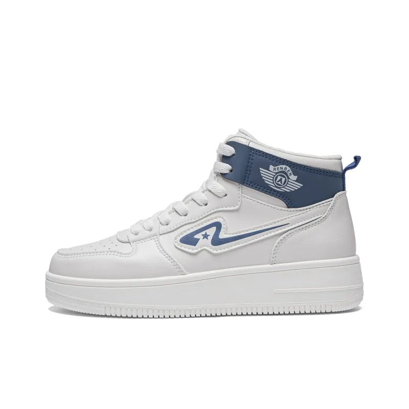 RENBEN Height Increasing Wear-Resistant Breathable High-Top Skateboard Shoes Unisex Beige Blue-0