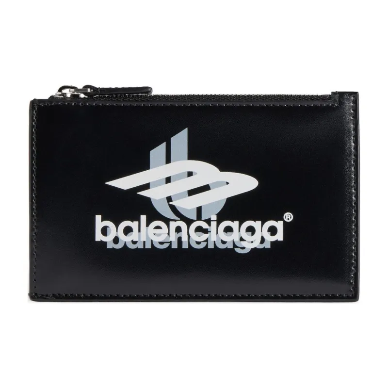Balenciaga Calfskin Card Holder Large Size Men's Black & White-0