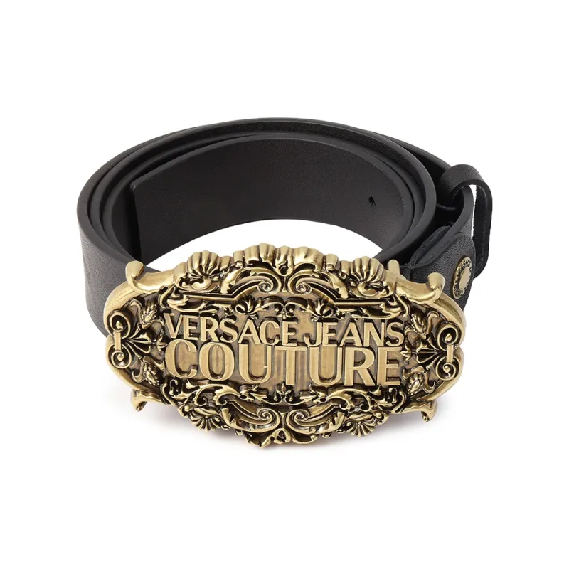 VERSACE JEANS COUTURE Logo Buckle Smooth Comfortable Cow Leather Leather Belts Men's Black Width  3cm-1
