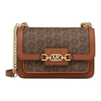 MICHAEL KORS Heather Artificial Leather Handbag, Shoulder Bag Women's Dark Brown & Acorn Brown