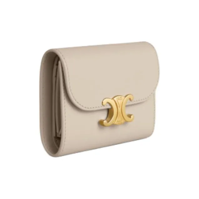 CELINE Triomphe Shiny Cow Leather Card Holder Wallet Small Size Women's Light Stone Color-1