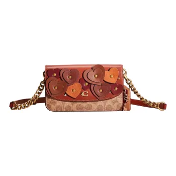 COACH Hayden Coated Canvas With Genuine Calfskin Shoulder Bag Crossbody Bag Small Size Women's Khaki And Orange