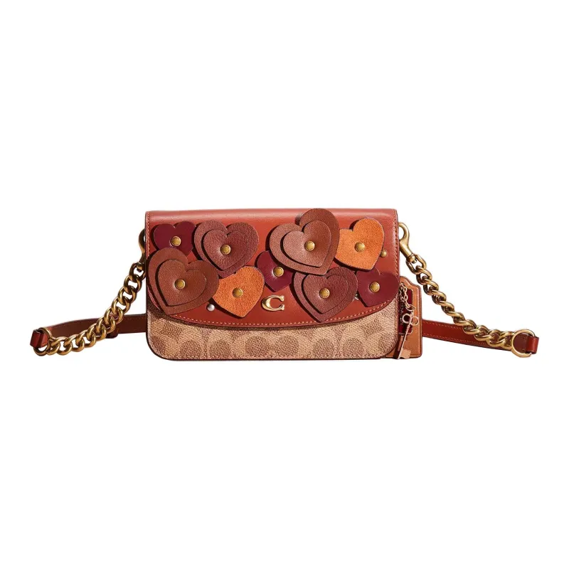 COACH Hayden Coated Canvas With Genuine Calfskin Shoulder Bag Crossbody Bag Small Size Women's Khaki And Orange-0