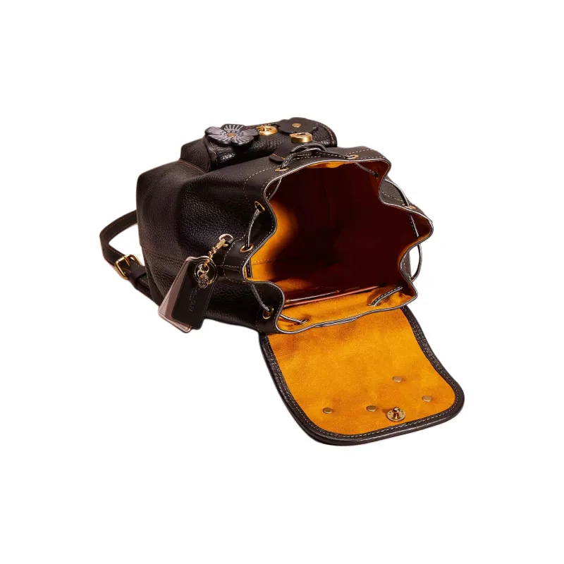 COACH Riya Soft Eggstone Leather With Glove Tanned Leather Backpack Small Size Women's Brass & Black-2