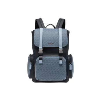 MICHAEL KORS MK Cooper Artificial Leather Laminated Fabric Backpack Men's Denim Blue With Cyan Accents