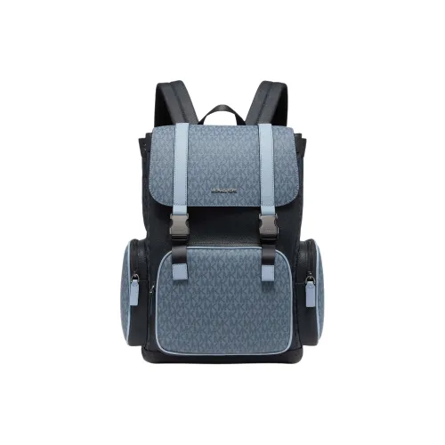 MICHAEL KORS MK Cooper Artificial Leather Laminated Fabric Backpack Men's Denim Blue With Cyan Accents