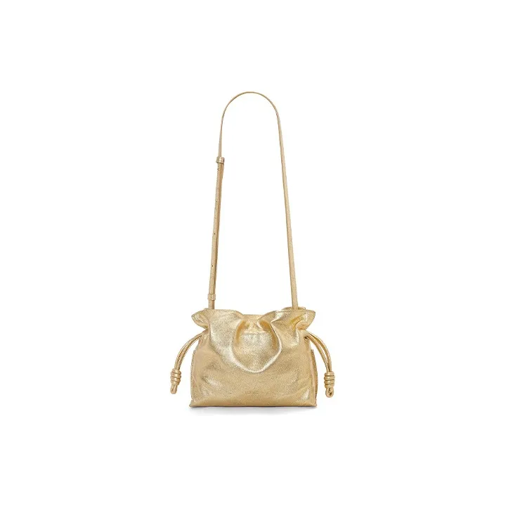LOEWE Flamenco Sheepskin One Shoulder Crossbody Clutches Mini Women's Gold-2