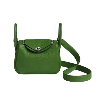 HERMES Lindy Clemence Bullock Leather Handbag Shoulder Bag Crossbody Bag Mini Women's A8 Yuka Ribbon Green