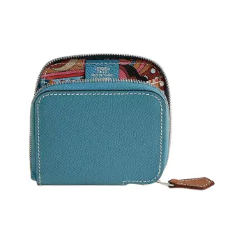 HERMES Silk'In Epsom Calfskin Coin Purses Wallets Women's Denim Blue