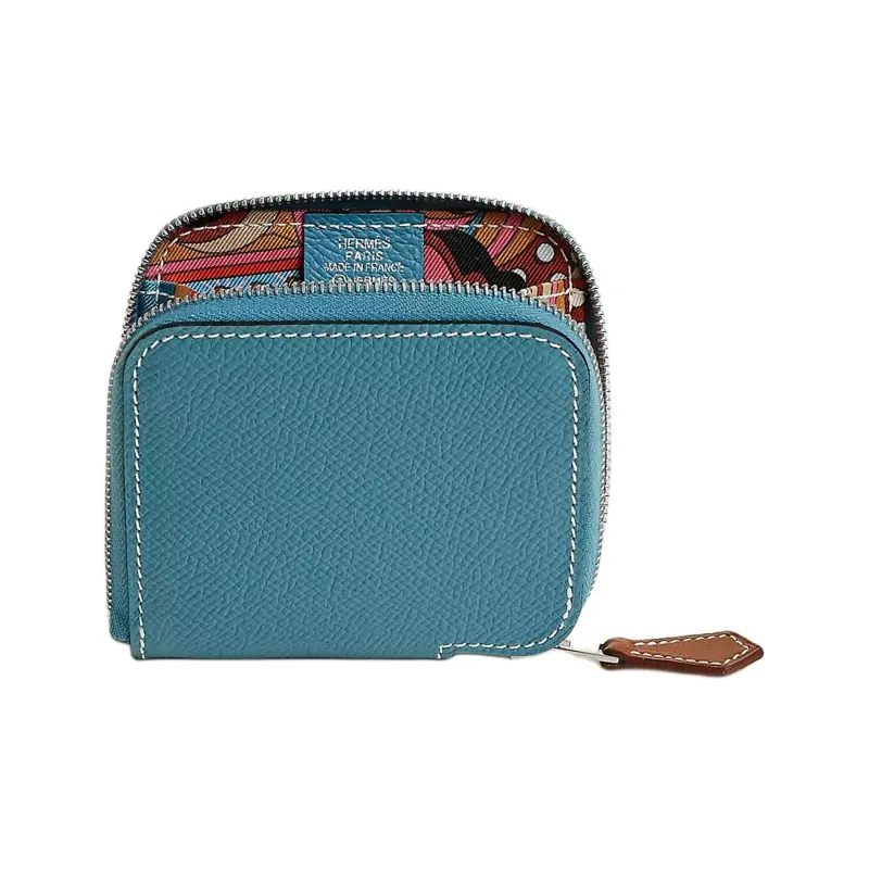 HERMES Silk'In Epsom Calfskin Coin Purses Wallets Women's Denim Blue-0