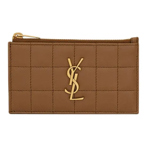 SAINT LAURENT CASSANDRE Lambskin Wallets Card Holders Women's Fox Brown