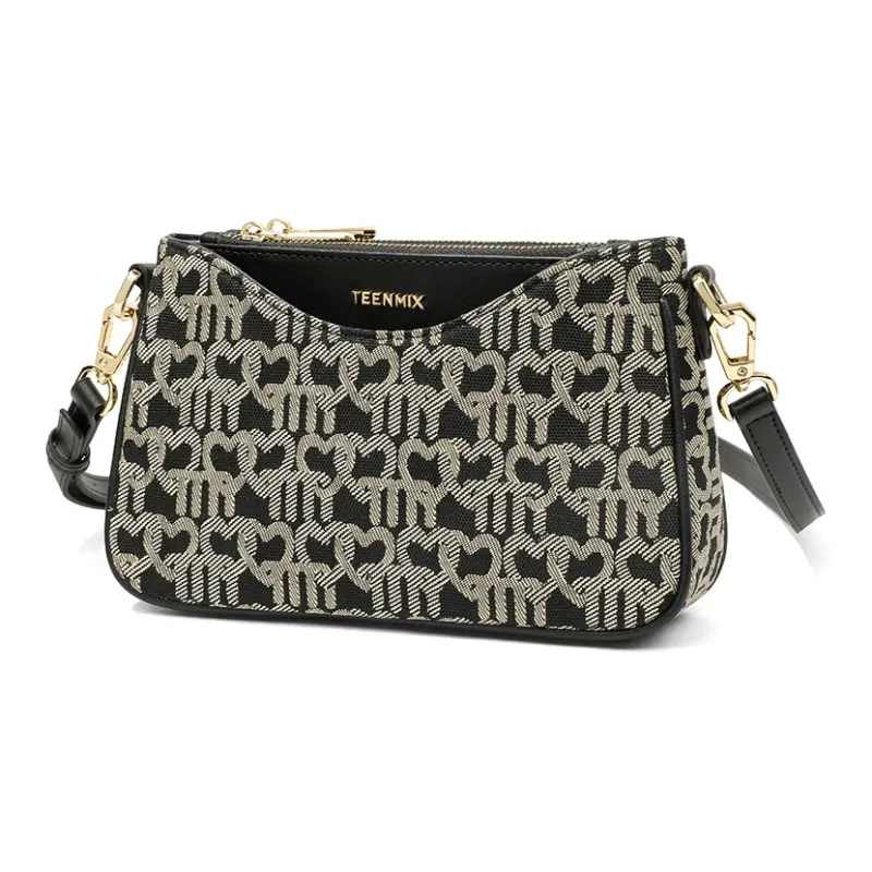Teenmix Canvas Microfiber Synthetic Leather Canvas Bag Shoulder Bag Crossbody Bag Medium Size Women's Black/Dark Blue-8
