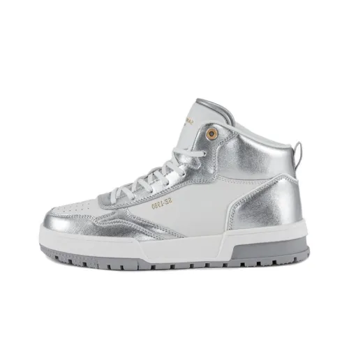 SAM EDELMAN PATSY Mid Top Skateboard Shoes Women's White Silver