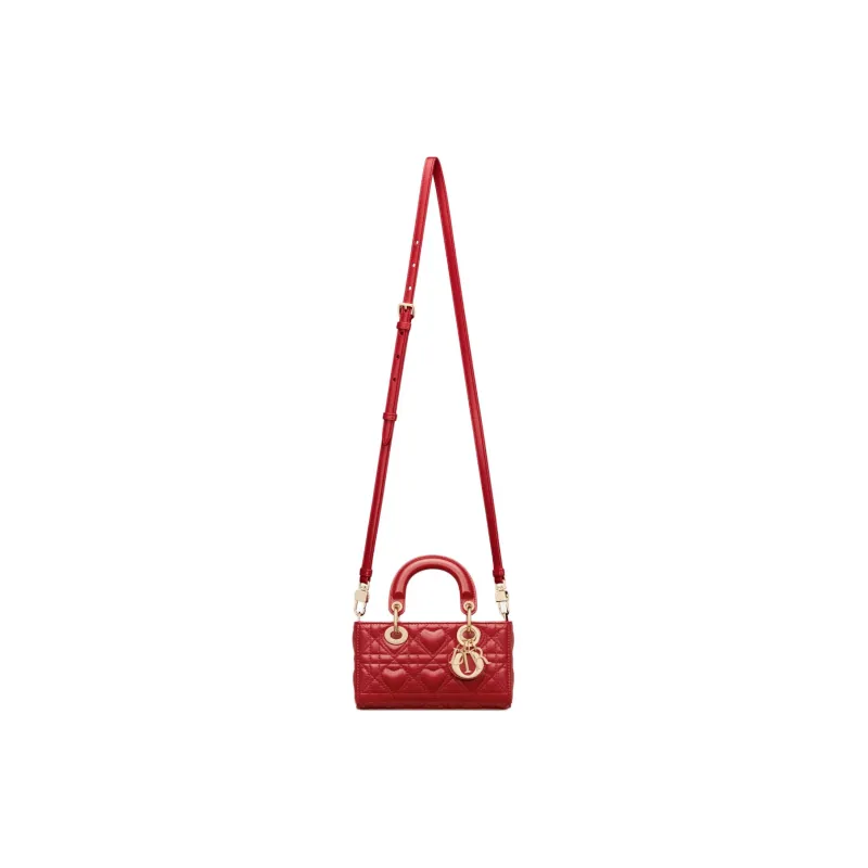 DIOR Lady D Joy Sheepskin Lady Dior Bag, Shoulder Bag, Crossbody Bag, Handbag Extra Mini Women's Silver Lotus Red-4