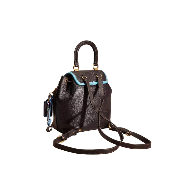 COACH Riya Soft Eggstone Grain Leather And Glove Tanned Leather Backpack Medium Size Women's Brass & Black-1