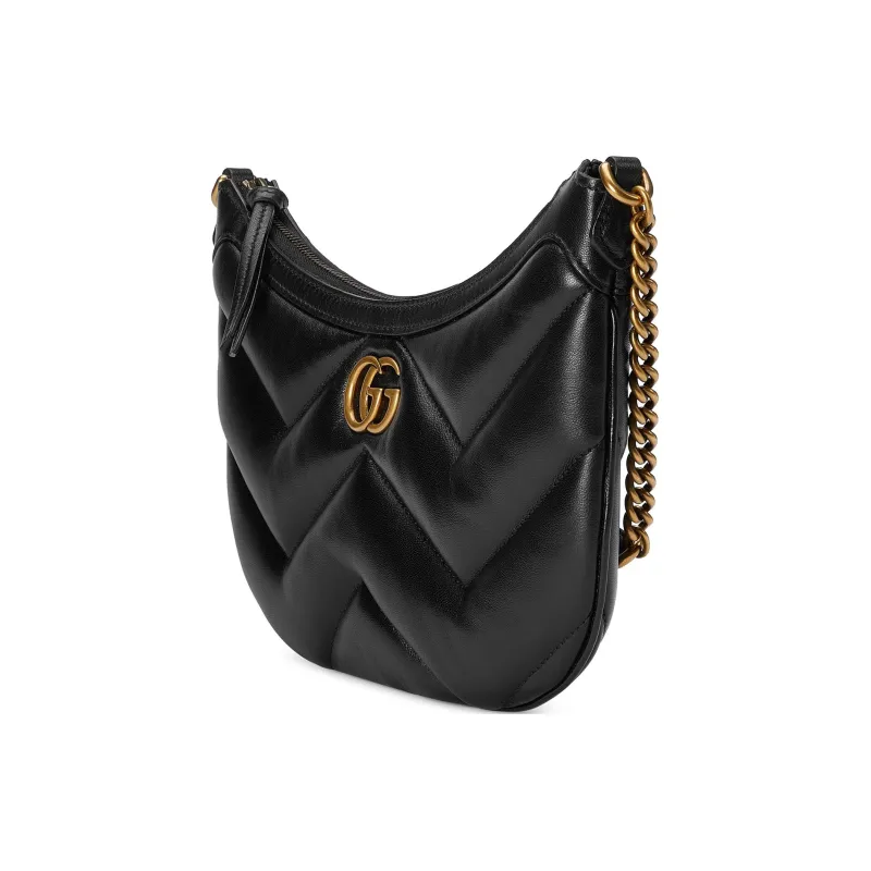 GUCCI GG Marmont Quilted V Shaped Leather Handbag Shoulder Bag Women's Black-1